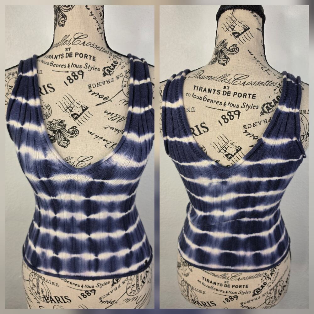 GUESS Knit Crop Top SZ S Marble Sleeveless Double V-neck Sweater Tank 90's Y2K